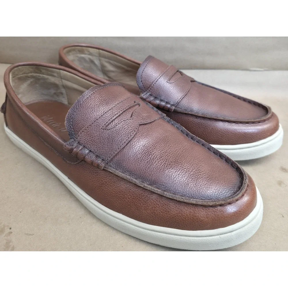 Johnnie-O Mens (12 M) Santa Monica Penny Loafers Leather Slip On Brown Shoes
